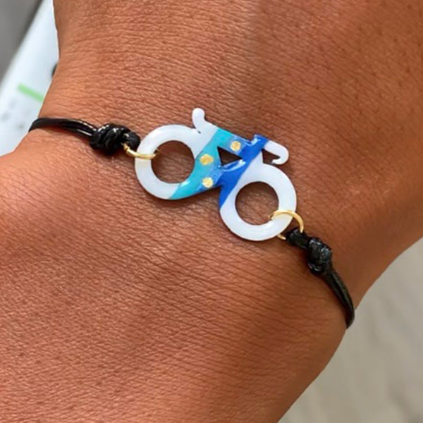 Pulseira de bicicleta branca e azul