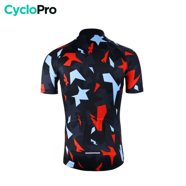 maillot cyclisme rouge et bleu mosaique dos