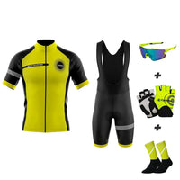 Pacote Eklïps amarelo de verão completo - roupa de ciclismo + luvas + meias + óculos