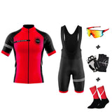 Eklïps completo de verão vermelho - roupa de ciclismo + luvas + meias + óculos