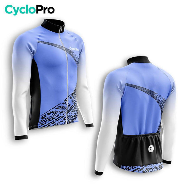 MAILLOT LONG DE CYCLISME AUTOMNE BLEU - TRACE+ Maillot cyclisme automne CycloPro 