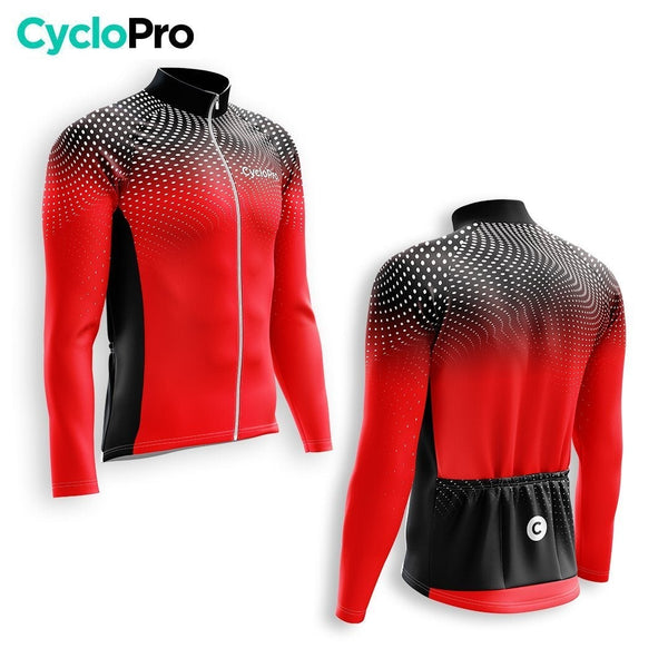 MAILLOT LONG DE CYCLISME HIVER ROUGE - DIMENSION+ - DESTOCKAGE Maillot thermique homme Cyclo Pro 