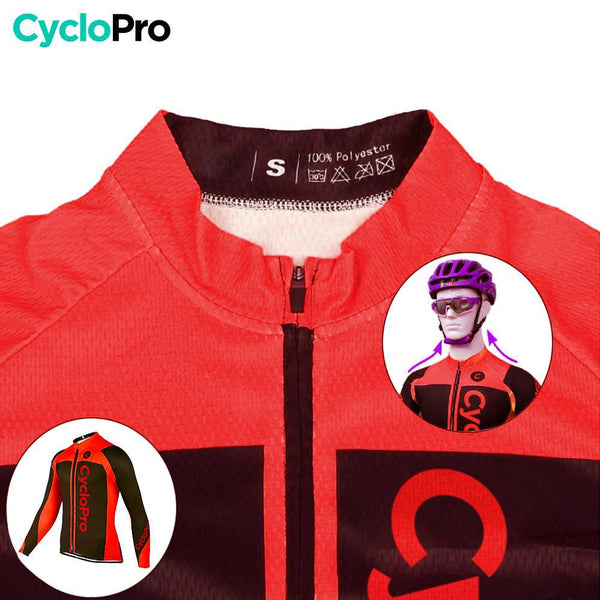 MAILLOT LONG DE CYCLISME ROUGE - AUTOMNE - FLASH+ Maillot long pour homme GT-Cycle Outdoor Store 