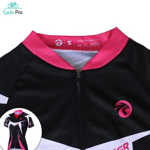 Maillot Manches Courtes Noire et Rose - Confort+ - DESTOCKAGE Tenue de cyclisme été CycloPro 