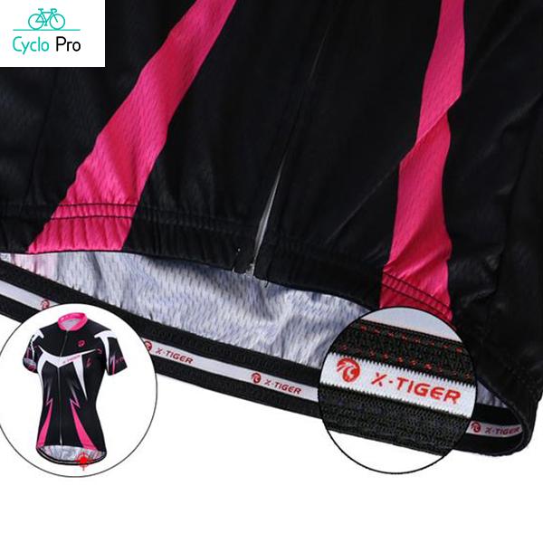 Maillot Manches Courtes Noire et Rose - Confort+ - DESTOCKAGE Tenue de cyclisme été CycloPro 