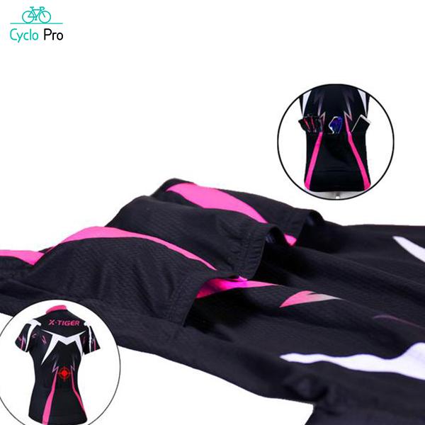 Maillot Manches Courtes Noire et Rose - Confort+ - DESTOCKAGE Tenue de cyclisme été CycloPro 
