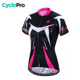 Maillot Manches Courtes Noire et Rose - Confort+ - DESTOCKAGE Tenue de cyclisme été CycloPro XS 